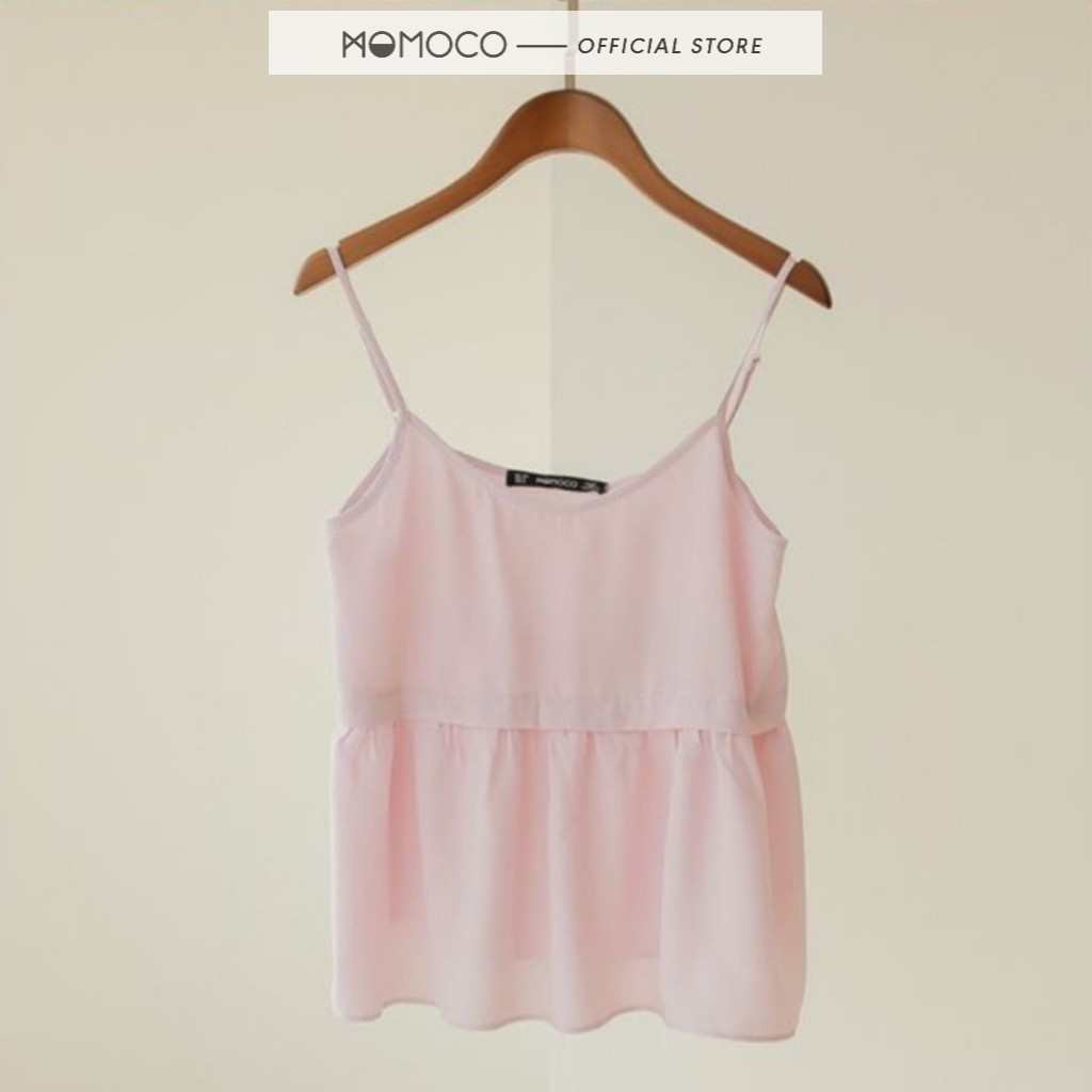 Áo Hai Dây Nữ MOMOCO, Kiểu Dáng Suông Phối Bèo Vạt Chất Đũi M2398