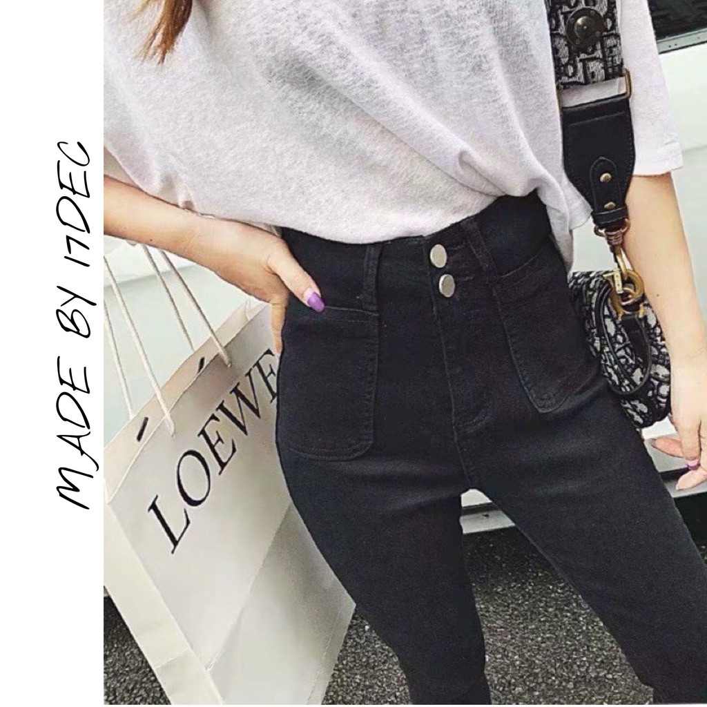 Quần jean túi ốp 17DEC, quần bò cạp cao 2 túi vuông phong cách ulzzang cho nữ | BigBuy360 - bigbuy360.vn