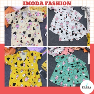 bộ ngủ nữ họa tiết bò đáng yêu IMODA quần cộc, áo cộc chất kate thái, thấm hút mồ hôi, thoải mái, tiện lợi