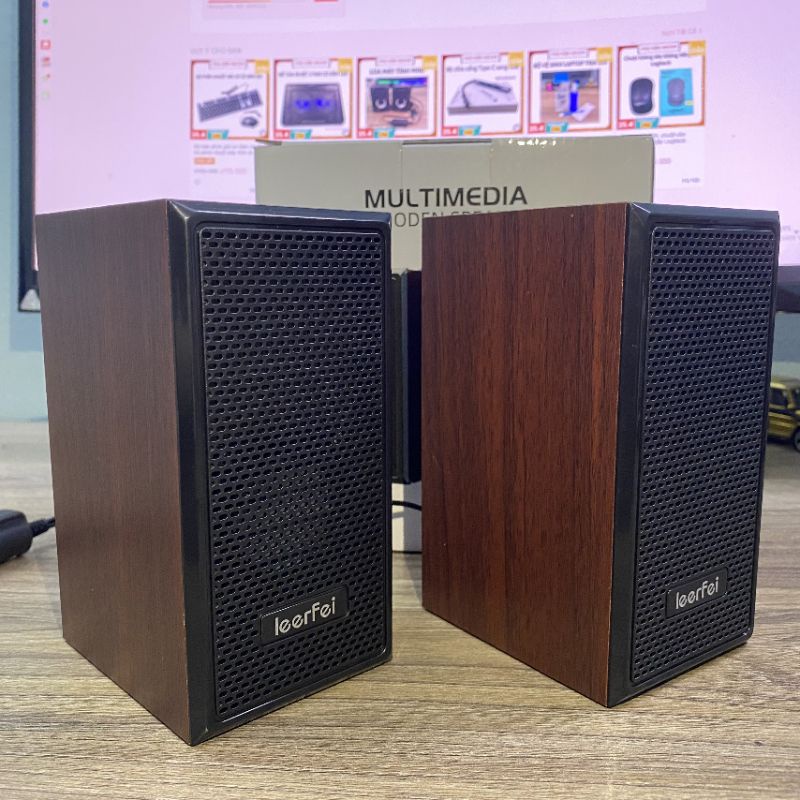 Loa máy tính, loa vi tính vỏ gỗ để bàn máy tính dễ thuơng