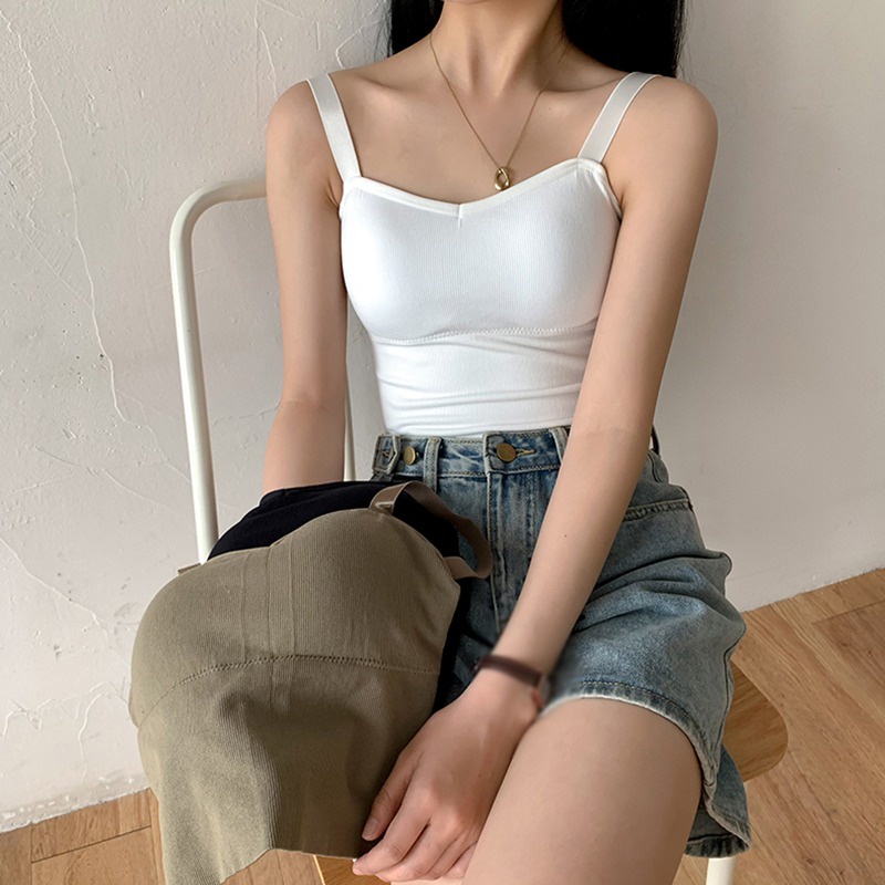 Áo dây dài hở lưng màu trơn có thể điều chỉnh phong cách Hàn Quốc