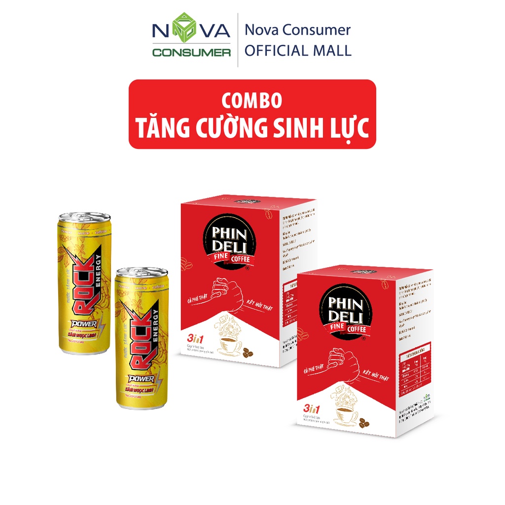 Combo Tăng Cường Sinh Lực (Cà Phê Hòa Tan PhinDeli 3in1, Nước tăng lực Rock Energy Power)