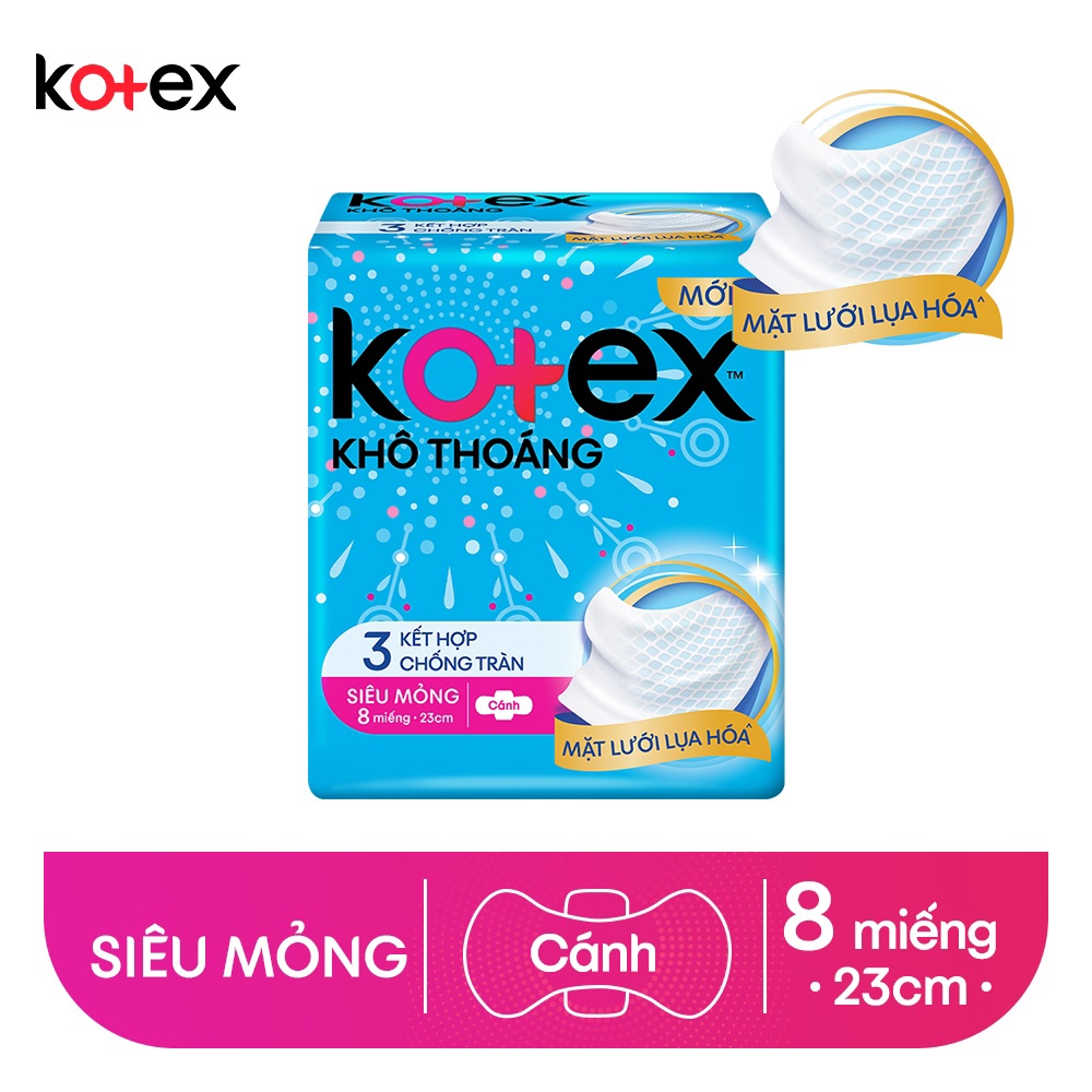 [Tặng 2 miếng ban đêm] Băng vệ sinh khô thoáng siêu mỏng có cánh Kotex 23cm