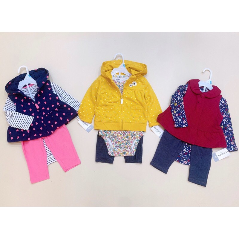 Sét áo khoác gile + kèm bodysuit và quần cho bé