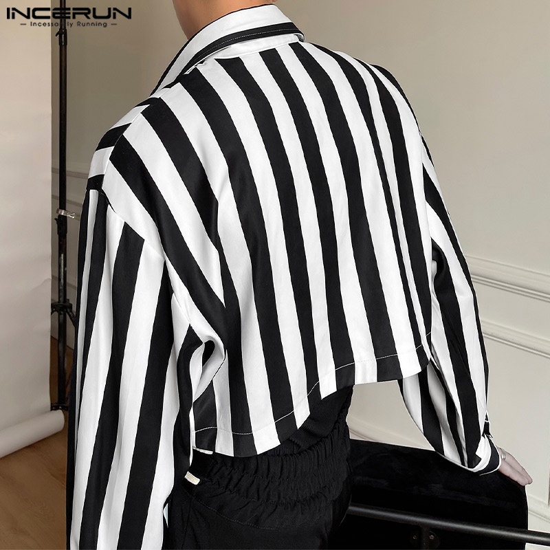 Áo lửng INCERUN tay dài họa tiết kẻ sọc thời trang dự tiệc dành cho nam