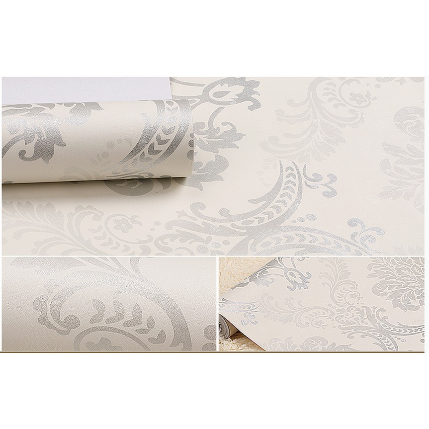 Cuộn 10m giấy dán tường châu âu bạc khổ rộng 45cm