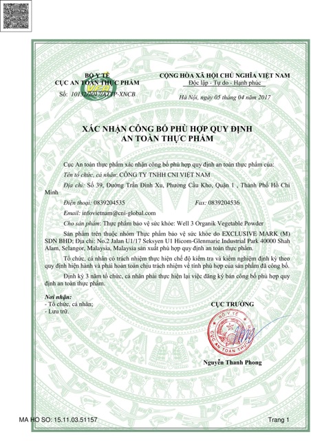 Thực phẩm chức năng Well 3 Organik Vegetable Powder CNI, Well 3 Neorganik CNi