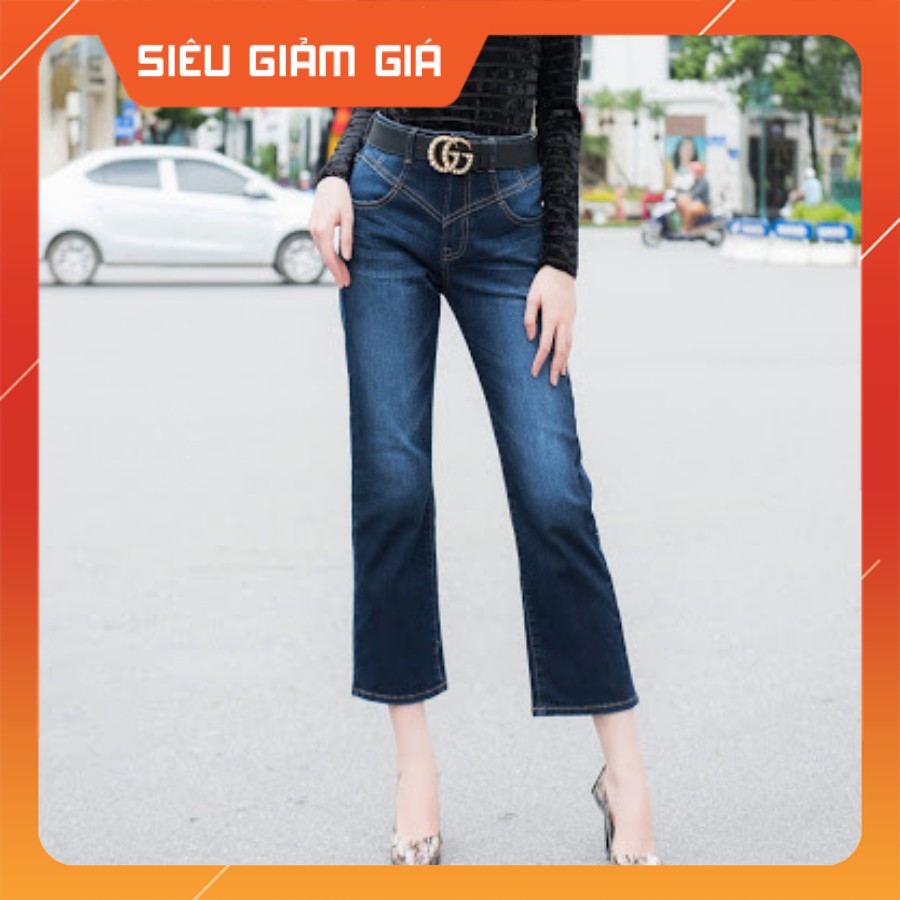 Quần jean xanh nữ cao cấp H&H Luxury - Quần Jean xanh dáng loe nhẹ, cạp cao sang chảnh | BigBuy360 - bigbuy360.vn