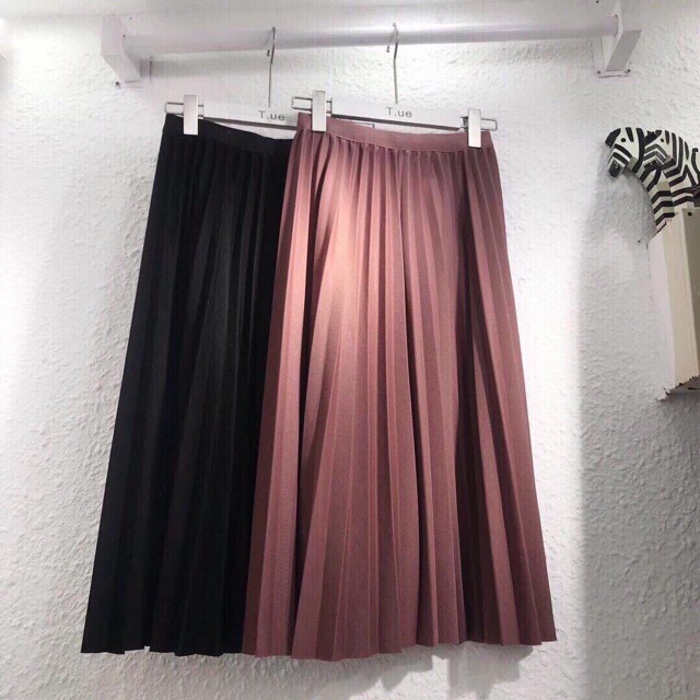 Chân váy nhũ xếp ly dáng dài midi cho nữ