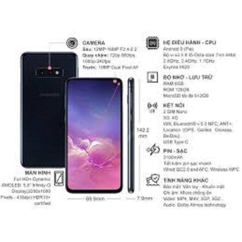 điện thoại Samsung Galaxy S10e - Samsung S10 E Chính Hãng ram 6G rom 128G, Camera sau: Chính 12 MP &amp; Phụ 16 MP BC 04