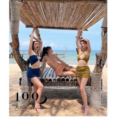 [ MẨU HOT ] Sét bikini nữ 2 mảnh quần váy rút dây áo mặc nhiều kiểu VATIXA BKN72 RÊU