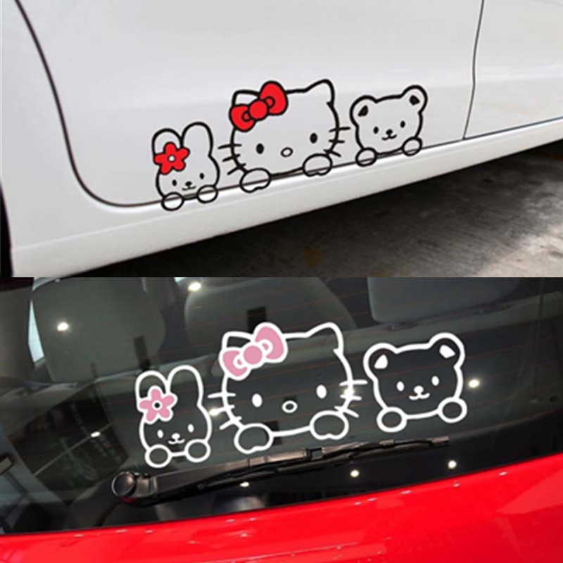 Sticker Hello Kitty Phản Quang Dán Trang Trí Cửa Sổ Xe Hơi Xe Máy