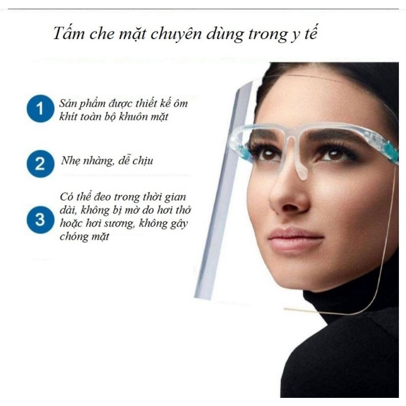 Kính chống giọt bắn che mặt, có gọng gương, an toàn, dễ sử dụng