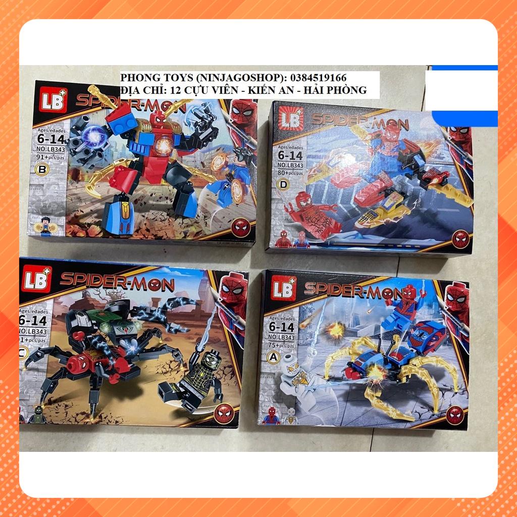 [Có sẵn] LẮP RÁP XẾP HÌNH SPIDERMAN LB 343 : SET 4 BỘ SIÊU ANH HÙNG NGƯỜI NHỆN BIẾN HÌNH