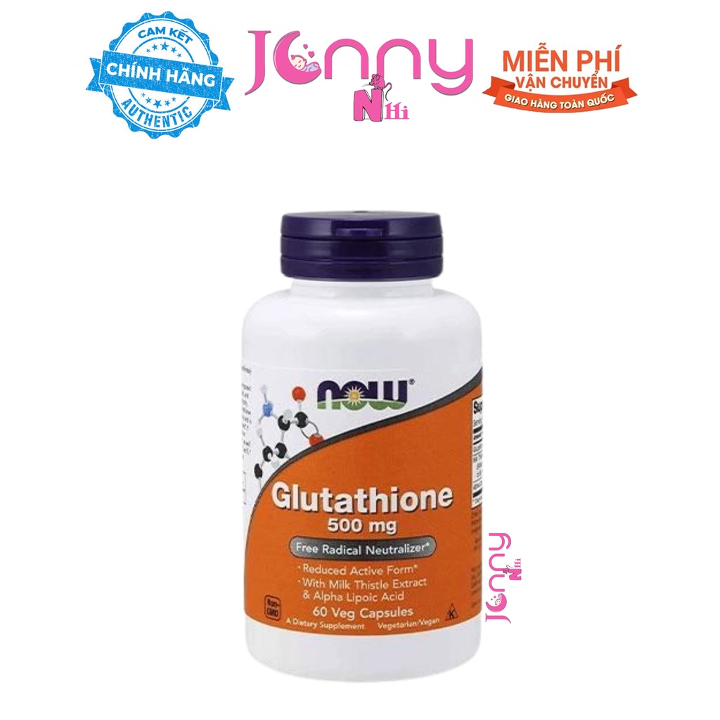 Viên Uống Hỗ Trợ Trắng Da chống lão hõa da Xóa thâm, nám & sẹo mụn hàng air Mỹ NOW Glutathione 500mg
