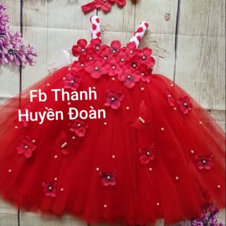 Váy tutu công chúa bé gái đỏ - tay bím cánh ctc
