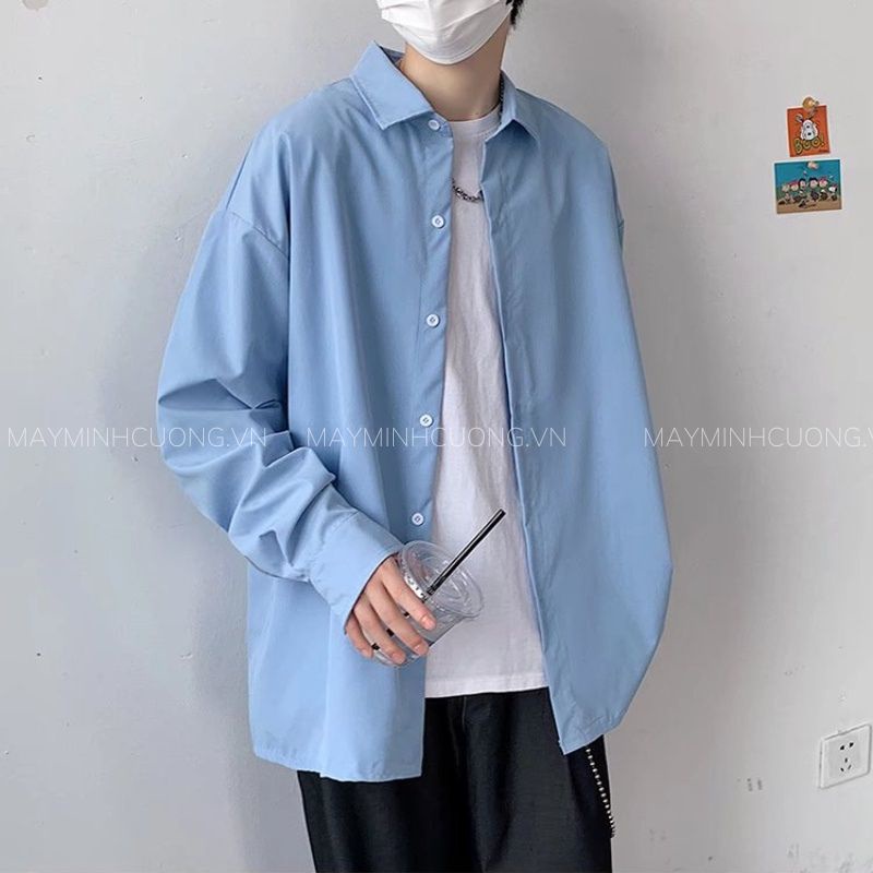 Áo khoác sơ mi nam dài tay form rộng unisex, sơ mi nam chất lụa cotton chống nhăn (SML)