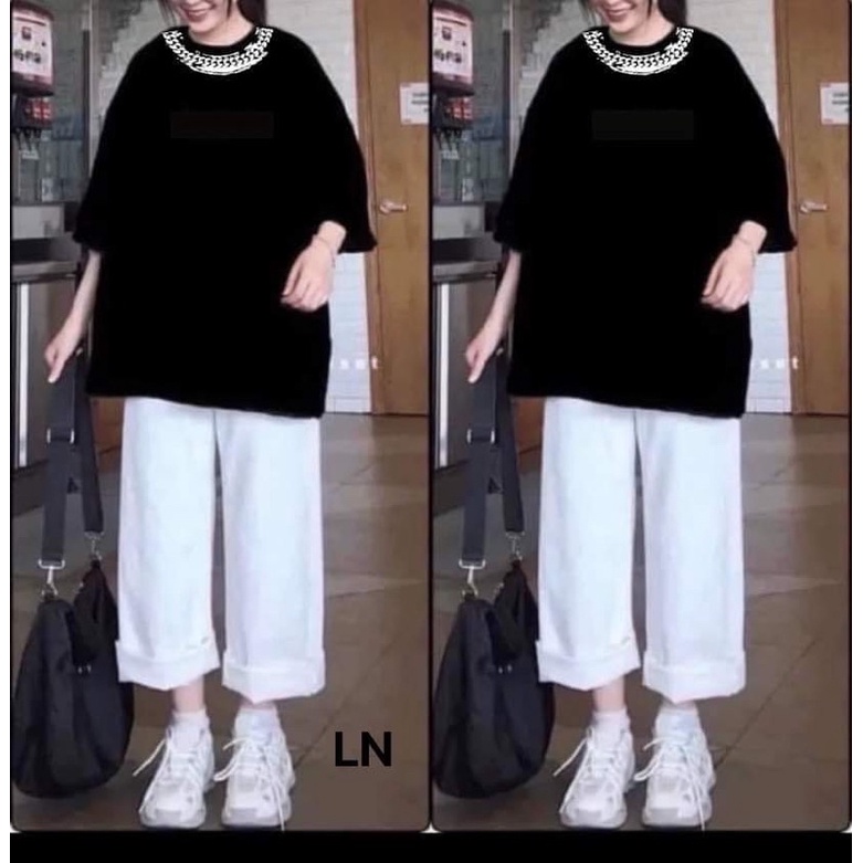 Sét áo vòng cổ 5D + quần kaki trắng TH6