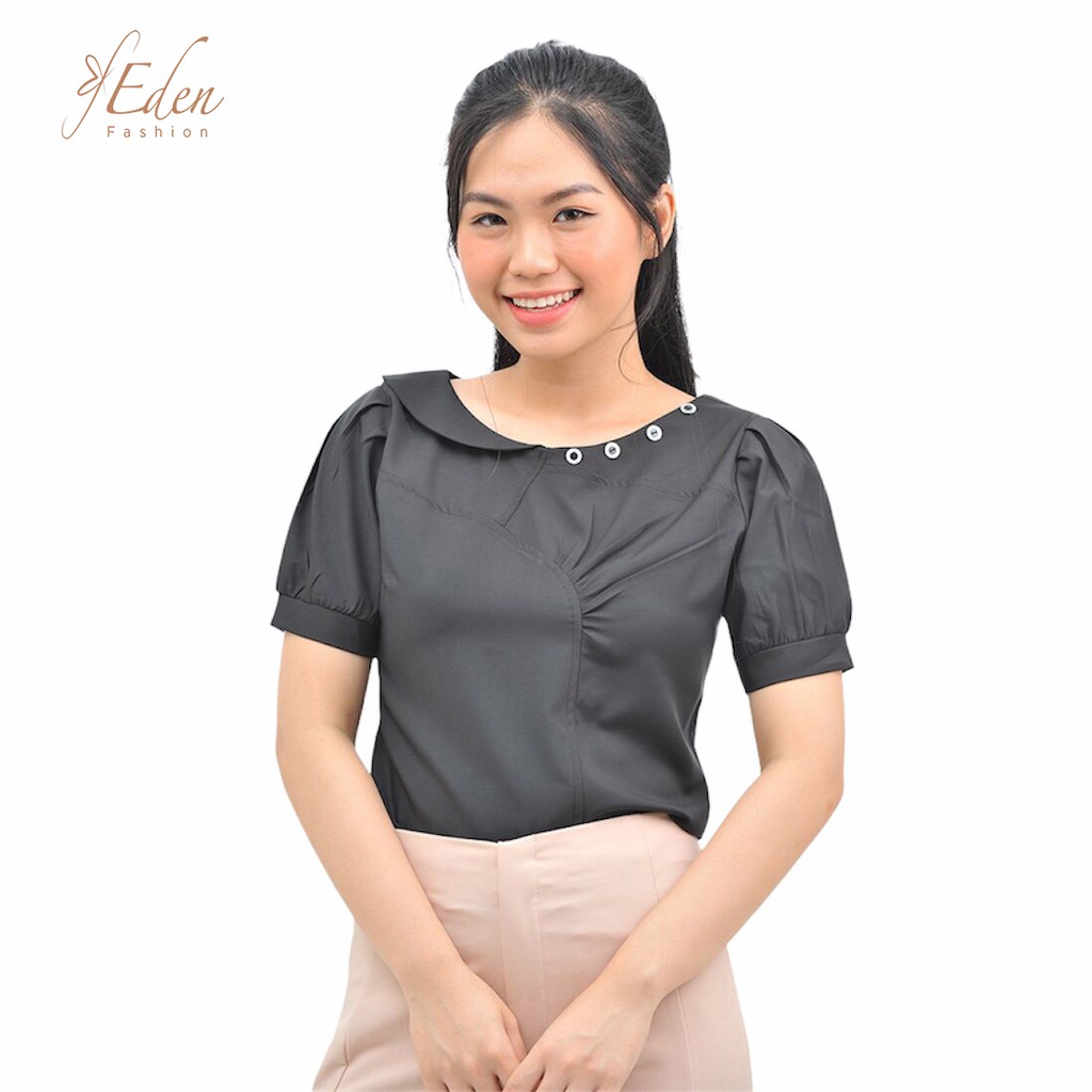 Áo kiểu nữ sơ mi công sở thời trang Eden trẻ trung xinh đẹp freesize cổ tròn cách điệu dễ dàng phối đồ - ASM124