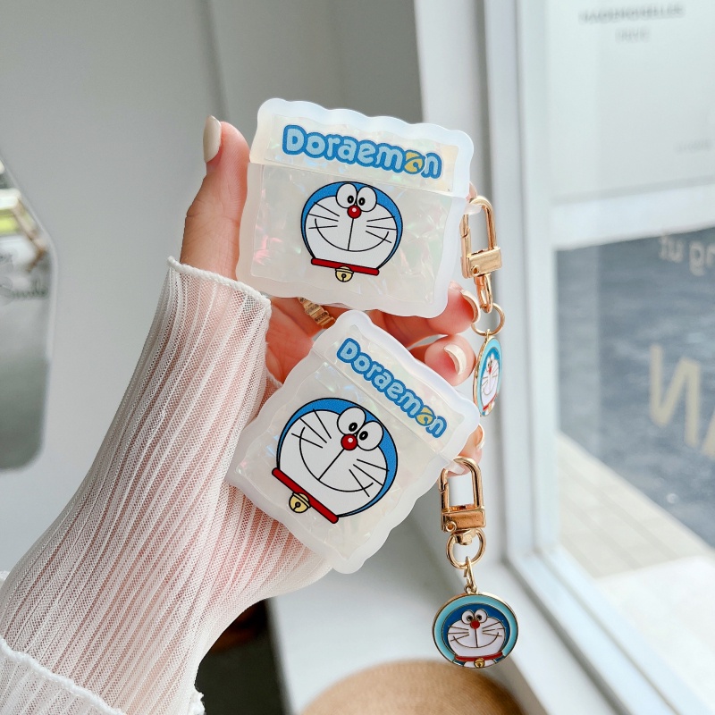 Vỏ Bảo Vệ Hộp Sạc Tai Nghe AirPods 1 2 3 Pro Họa Tiết Hoạt Hình Doremon Đính Ngọc Trai Sang Trọng