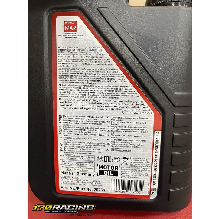 (HCM) Nhớt Xe Máy LIQUI MOLY MOTORBIKE 4T SYNTH 10W40 STREET RACE Dung Tích 1000 ML