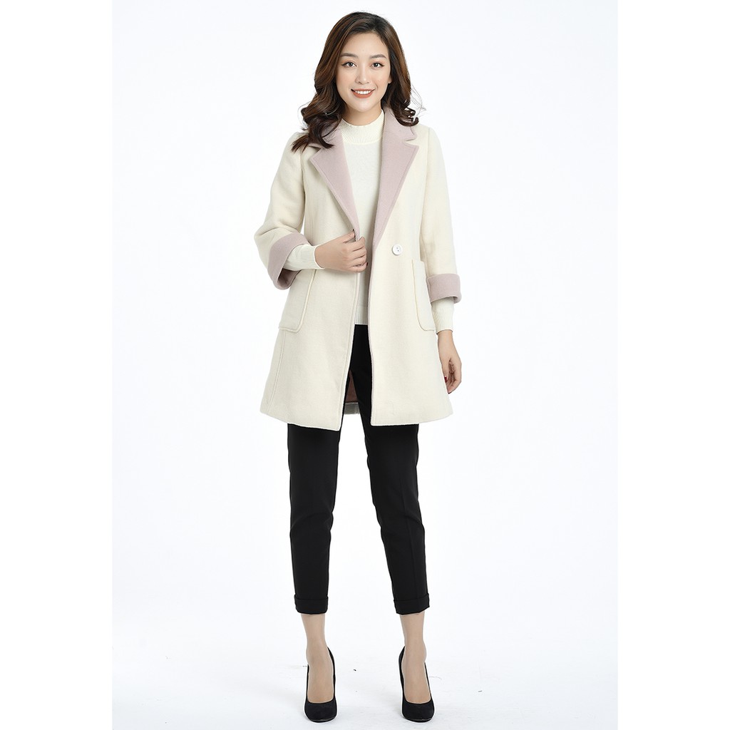 Áo dạ cashmere phối cổ LAMER L65W18T055 (Xám/Be)