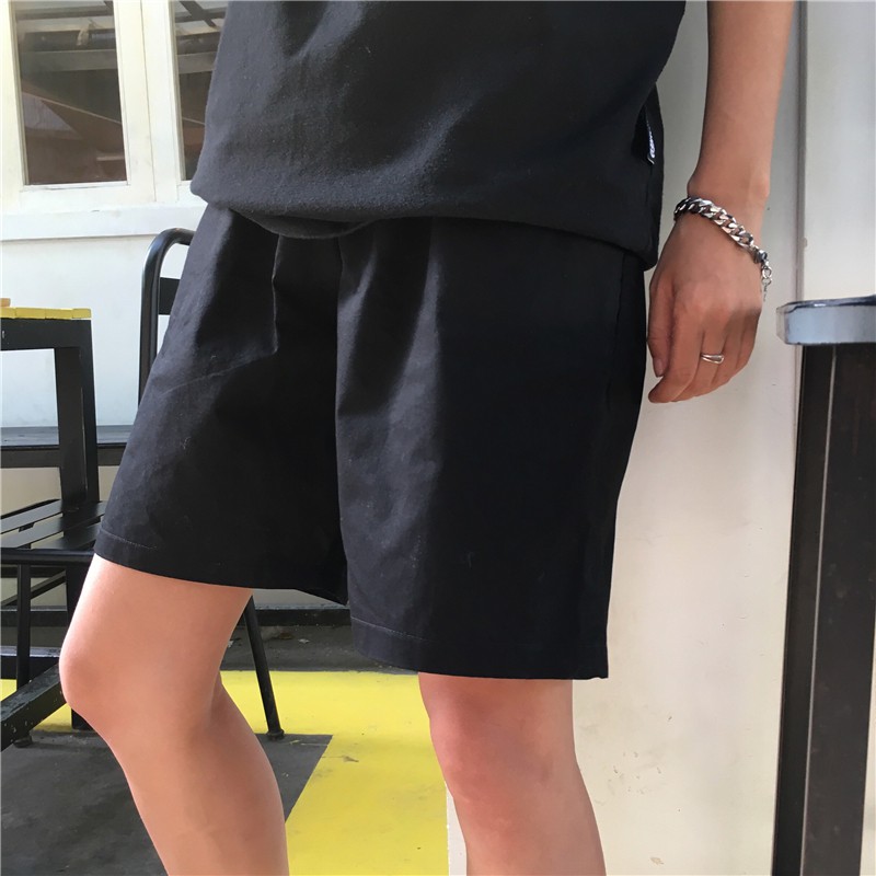 Harajuku solid color versatile five-point pants Loose couple drawstring leisure Unisex shorts tide
