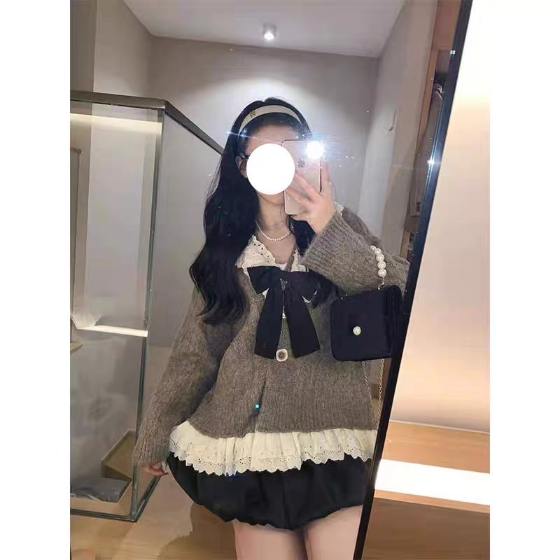 Set áo len phối chân váy bồng tiểu thư phong cách hàn quốc thời trang nữ
