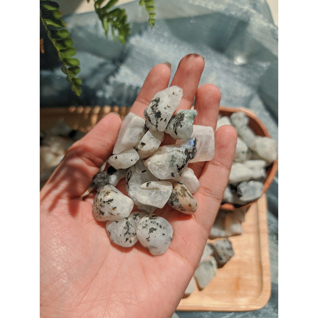 Đá cuội Moonstone, đá mặt trăng tự nhiên dùng trong thanh tẩy Tarot, Reiki, thiền định