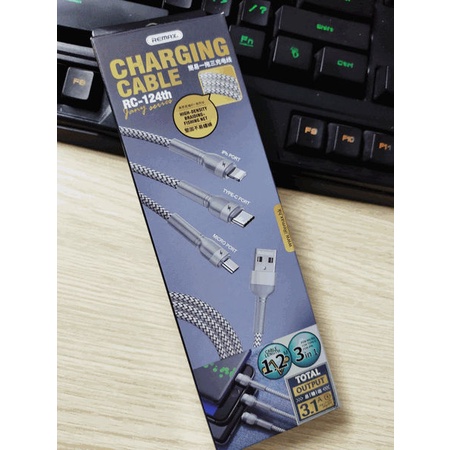 Cáp sạc 3 đầu đa năng Remax Rc 124th 3 in 1 dây dù sạc cho Samsung, Oppo, Xiaomi- Bảo hành 12 tháng