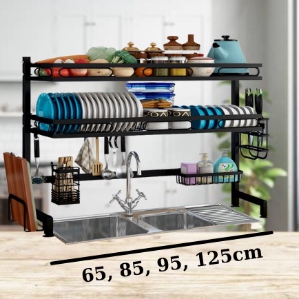 Kệ Chén Bát Đa Năng Thông Minh - Kệ Để Đồ Nhà Bếp Bát Đĩa Trên Bồn Rửa Sơn Đen Tĩnh Điện Cao Cấp