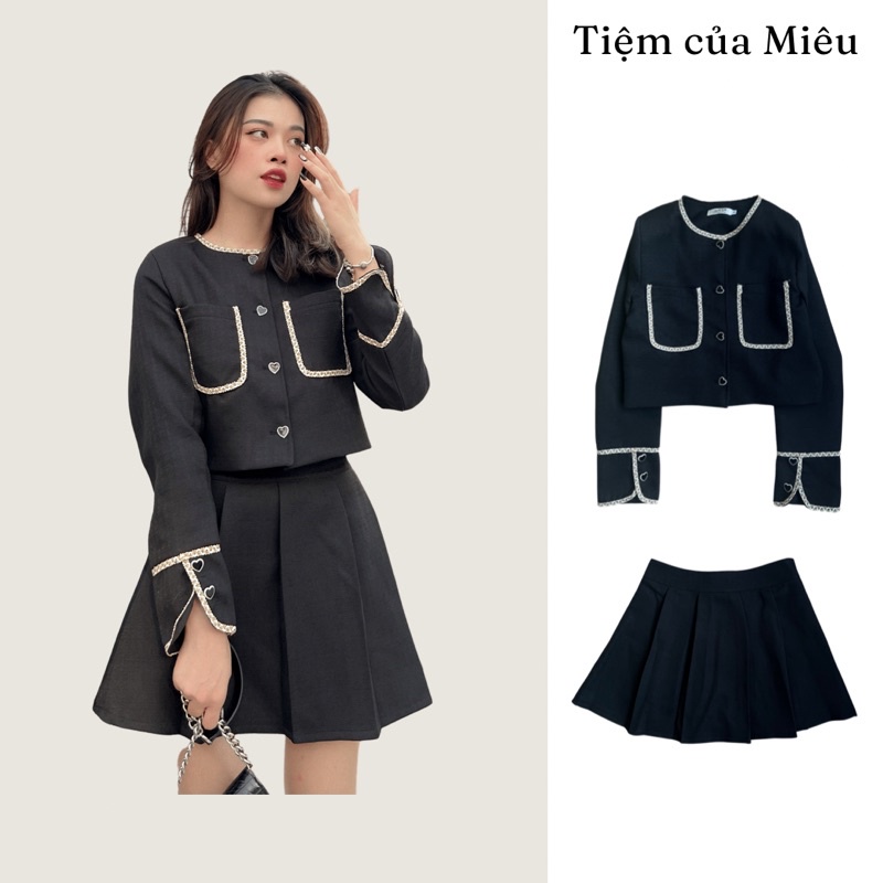 [𝐃𝐨𝐥𝐥𝐲 𝐒𝐞𝐭 ]Set áo khoác dạ mix chân váy xếp ly tiệm của mieuu