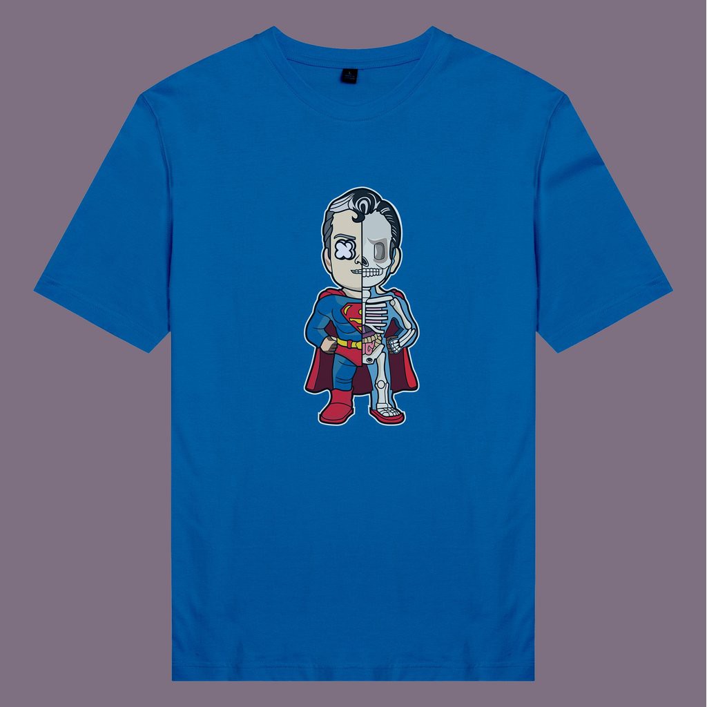 Áo thun tay ngắn unisex Chodole cho cả nam và nữ, chất liệu vải cotton in hình Half Skeleton series - Superman