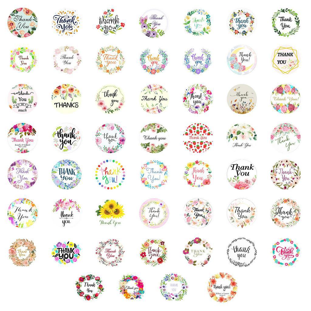 Set 50 Miếng Dán Chữ Thank You Dán Trang Trí Laptop Mũ Bảo Hiểm Điện Thoại