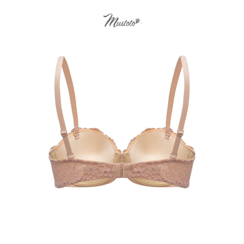 Áo Lót Tháo Dây Chống Tụt Ren Mút Mỏng 1cm Cúp Ngang Bra Confetti Hồng Cam (Mustoto MA25)