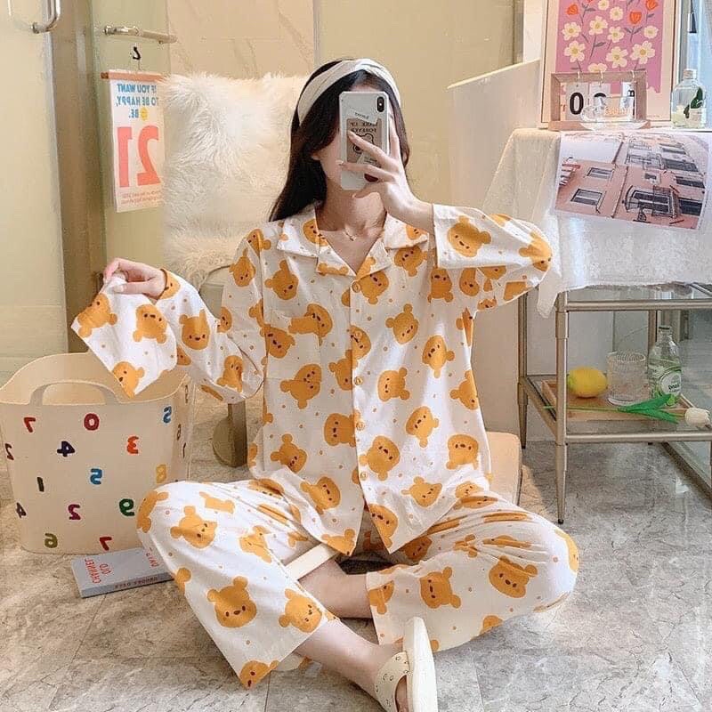 Bộ ngủ dài tay cotton tơ sữa | BigBuy360 - bigbuy360.vn