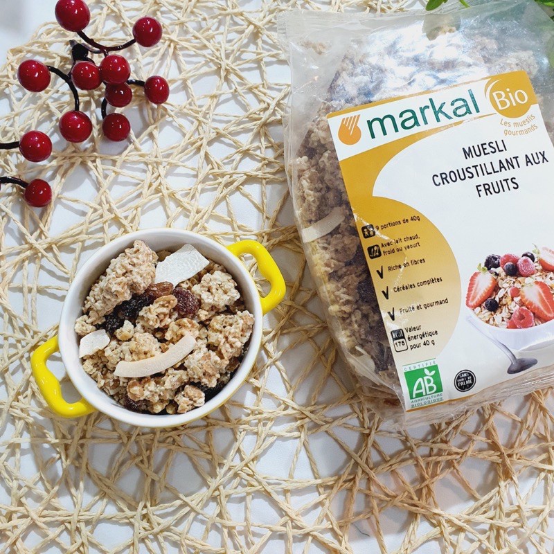 Ngũ cốc giòn trái cây hữu cơ Muesli Crunchy Markal 375g