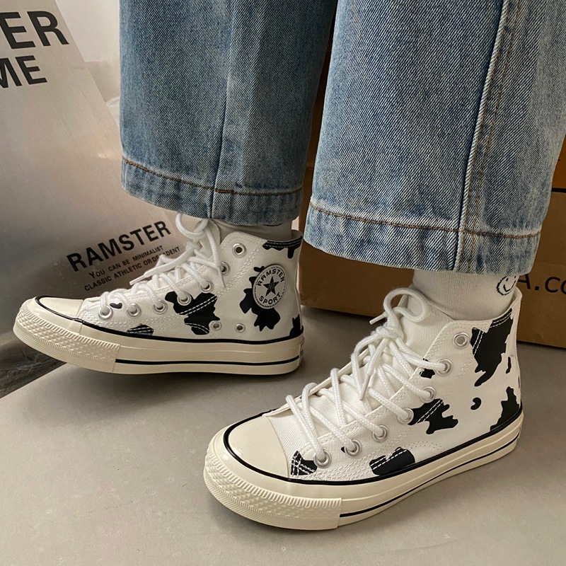 Giày Thể Thao Canvas Thoáng Khí Họa Tiết Dễ Thương Cho Nữ