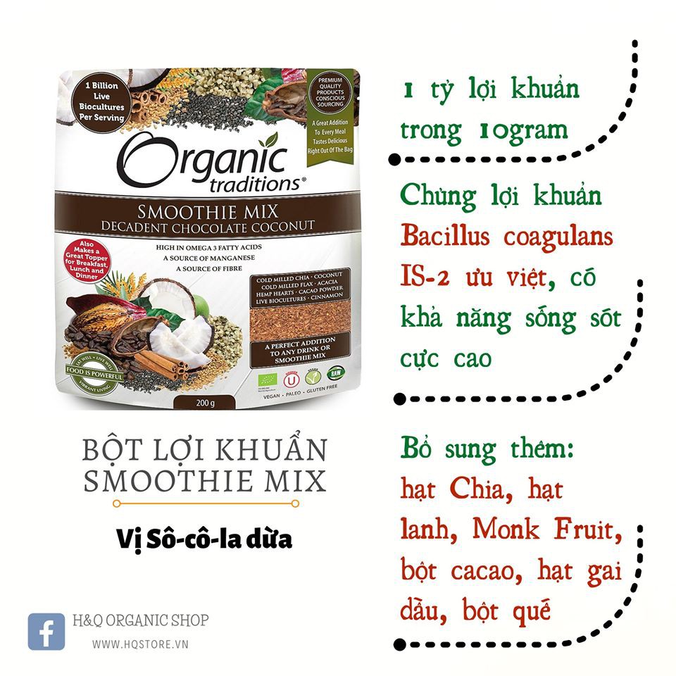 Bột vị Socola Dừa hữu cơ Organic Tradition 200g