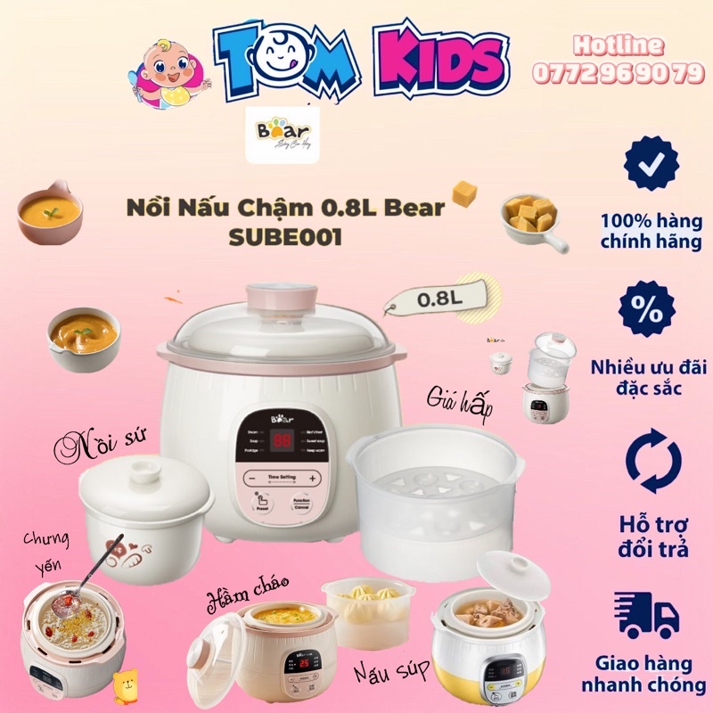 Nồi Nấu Cháo Chậm Hẹn Giờ Bear 's Bảng Quốc Tế Mẫu Mới 2021 ( 0.8 lit )