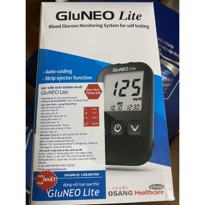 MÁY ĐO ĐƯỜNG HUYẾT CAO CẤP 𝗚𝗹𝘂𝗡𝗘𝗢 𝗟𝗶𝘁𝗲 GLUCENA