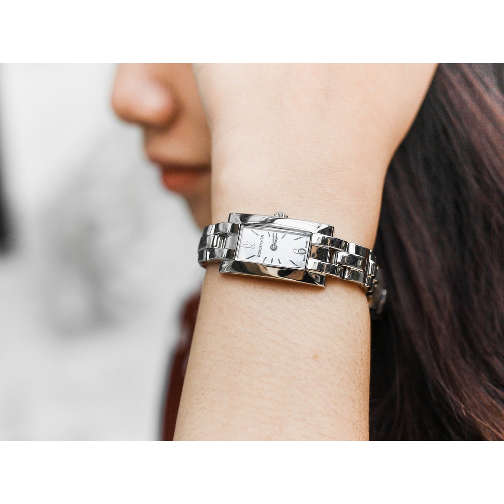 Đồng hồ Romanson Watch RM8274LWWH nữ mặt nhỏ chữ nhật kính chống xước, máy Thụy Sĩ chống nước, dây thép chính hãng