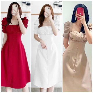 Đầm váy đi tiệc xếp li ngực nút bọc 6 màu xuongvnxk (kèm hình thật)