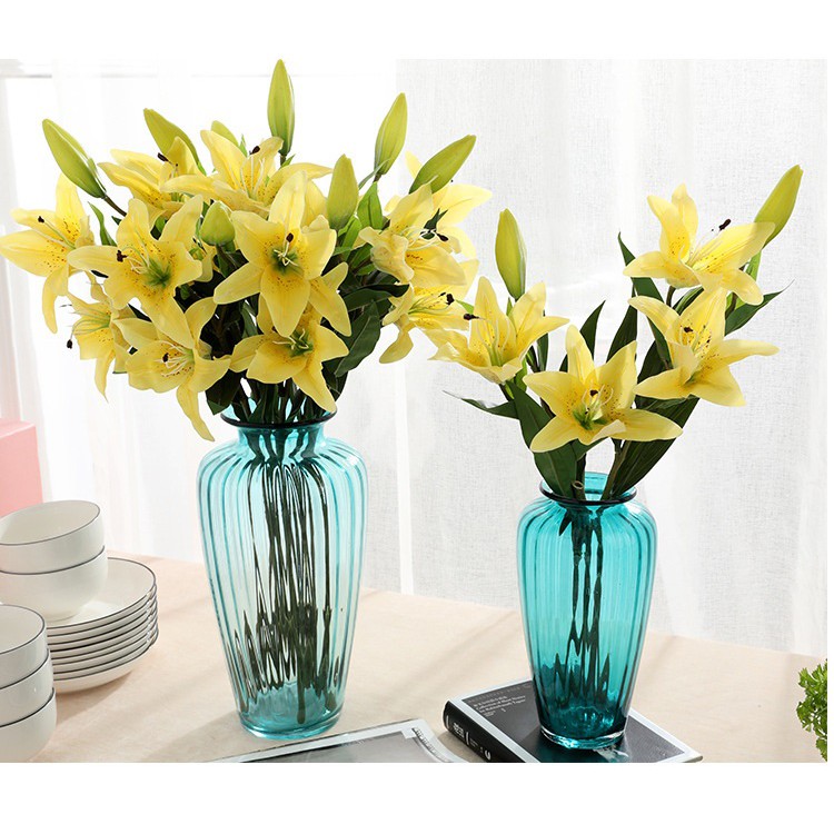 Hoa Giả Lụa - HOA LY HOA LILY PHỦ SÁP CAO CẤP Dài 77cm