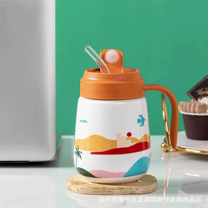 Cốc sứ VINTAGE - HÌNH THẬT, ly sứ giữ nhiệt IN HÌNH THEO YÊU CẦU CÓ NẮP và THÌA SỨ 400ml, HỘP QUÀ TẶNG