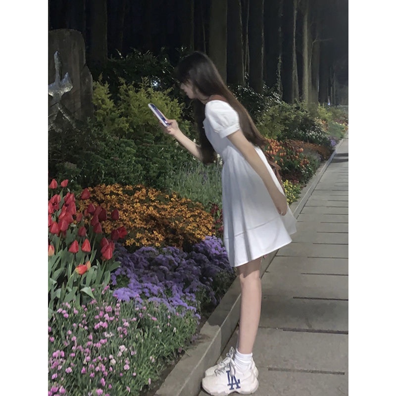 Hàng Có Sẵn Đầm Ngắn Tay Phong Cách Mori Phong Cách Preppy Ngọt Ngào Mùa Hè Màu Trắng Dành Cho Nữ