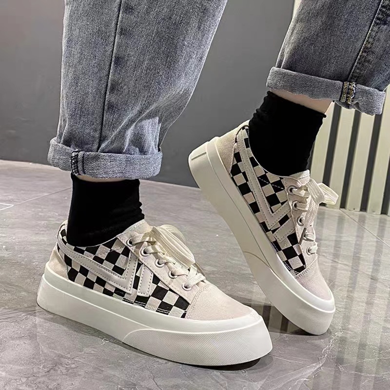 Giày thể thao nữ độn đế sọc kẻ caro thời trang mẫu mới năm nay