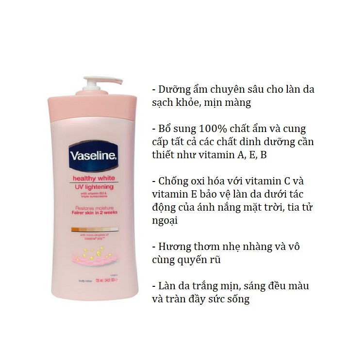 Sữa Dưỡng thể Vaseline 725ml Body Lotion Mỹ trắng da ,mịn màng, cấp ẩm chuyên sâu , phù hợp cho làn da châu Á