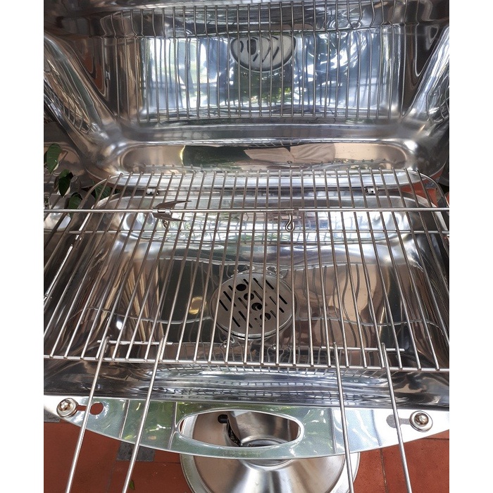 Bếp nướng than hoa BBQ không khói ngoài trời LM285 vỉ 60x42cm  có nắp đậy, xiên quay thịt hàng VN xuất EU