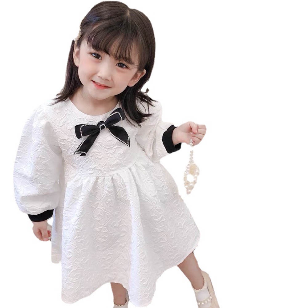 Đầm công chúa BEAR LEADER tay dài phối ren thắt nơ xinh xắn cho bé gái 2-7 tuổi